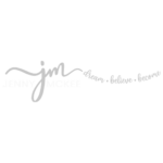 Jenny McKee logo with a gray cursive 'jm' swoosh and the text 'JENNY MCKEE' plus the tagline 'dream • believe • become'.